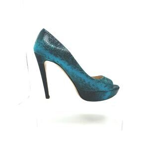 Miu Miu Teal Snakeskin Embossed Peep Toe Heels Leather Pumps size Eu 37